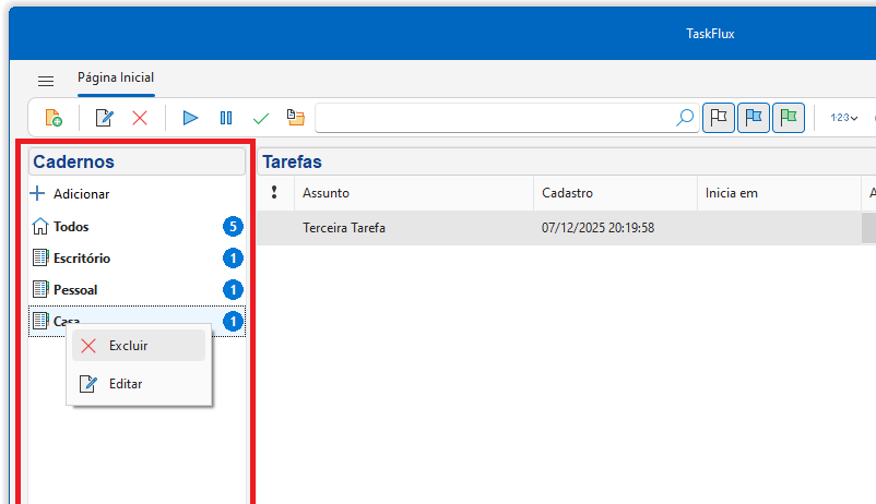Organização por Cadernos